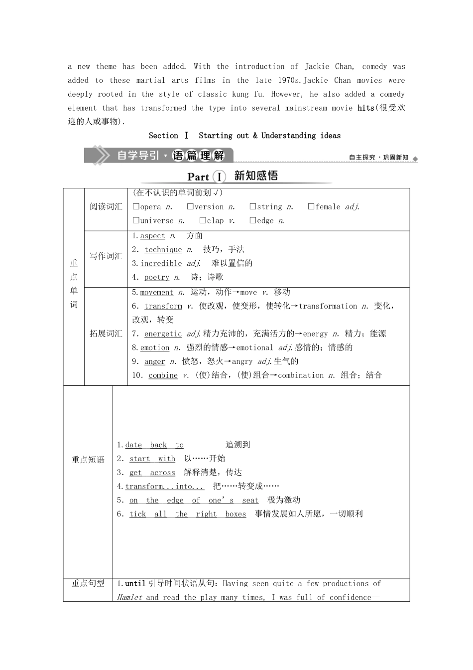 高中英语 Unit 4 Stage and screen Section Ⅰ Starting out  Understanding ideas教学案 外研版必修第二册-外研版高一第二册英语教学案_第2页