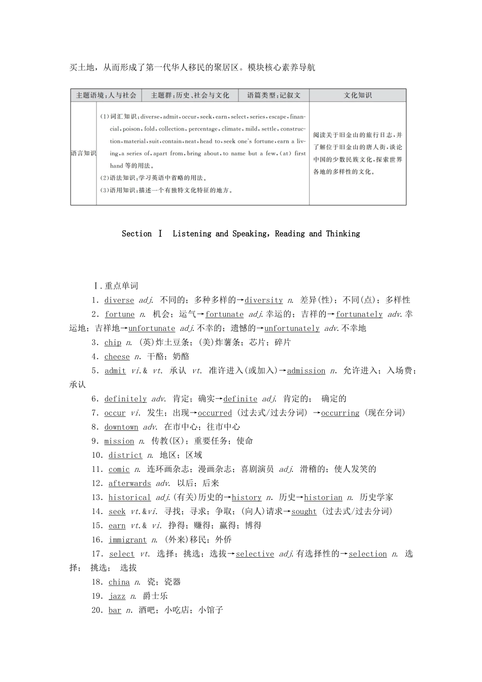高中英语 Unit 3 Diverse Cultures Section Ⅰ Listening and SpeakingReading and Thinking学案（含解析）新人教版必修第三册-新人教版高一必修第三册英语学案_第2页