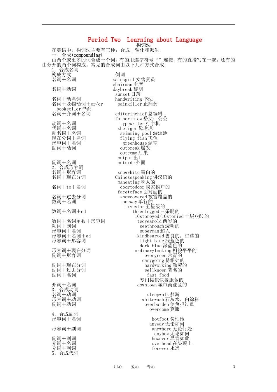 高中英语 Unit 5 Period Two Learning about Language同步学案 新人教版必修4_第1页