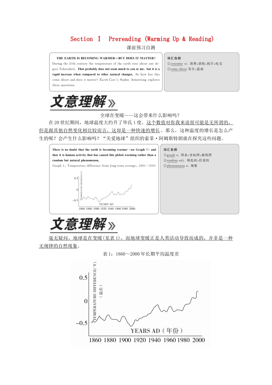 高中英语 Unit 4 Global warming Section Ⅰ Pre-reading（Warming Up  Reading）教学案 新人教版选修6-新人教版高二选修6英语教学案_第1页