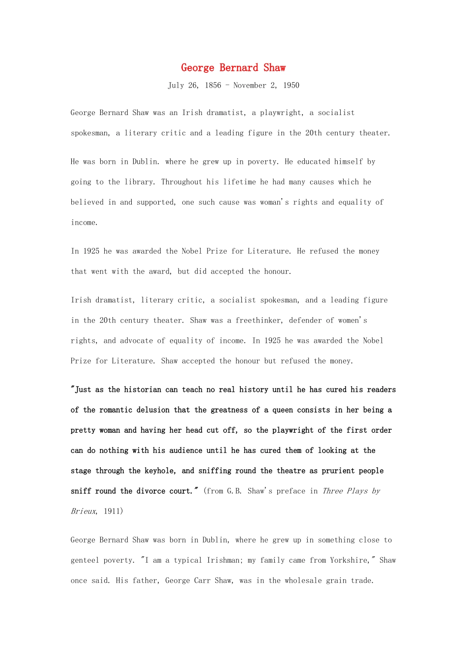 高中英语 Unit 4《Pygmalion》文字素材4 新人教版选修8_第1页