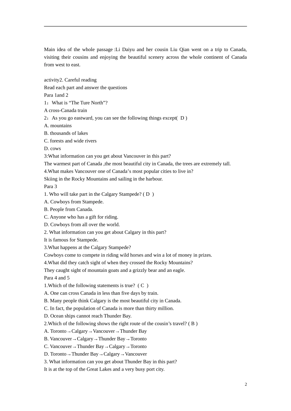 高中英语 Unit 5 Canada—“The True North” 新人教版必修3-新人教版高二必修3英语学案_第2页