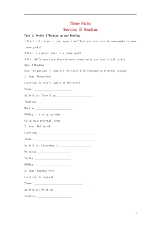 高中英语 Unit 5 Theme Parks Section Ⅱ Reading导学案 新人教版必修4-新人教版高一必修4英语学案