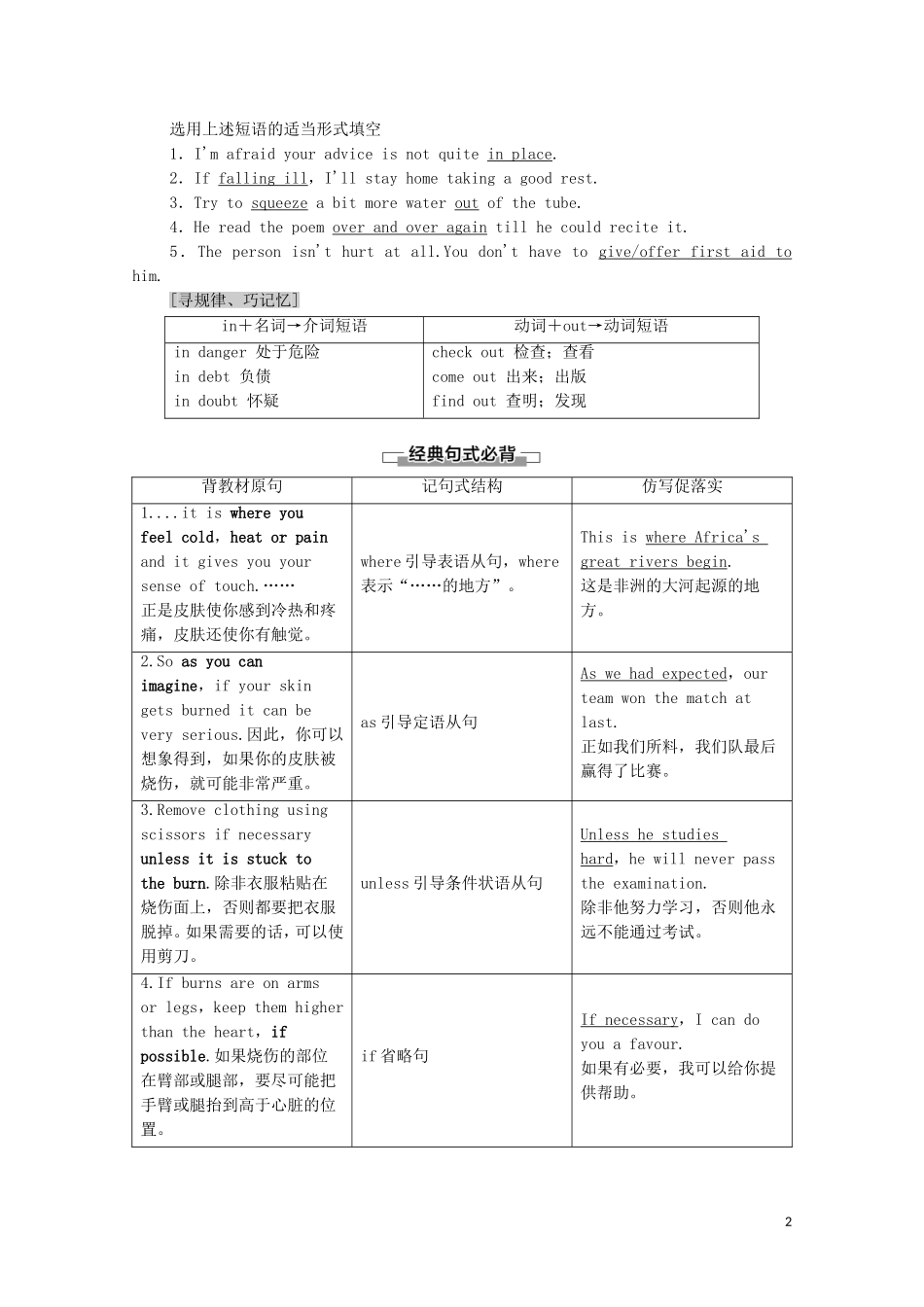 高中英语 Unit 5 First aid Section Ⅱ Learning about Language学案 新人教版必修5-新人教版高二必修5英语学案_第2页
