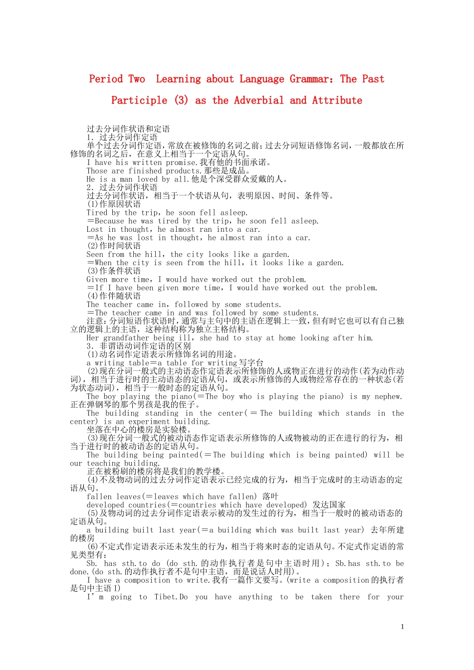 高中英语 Unit 3 Period Two Learning about Language同步教学案 新人教版必修5_第1页