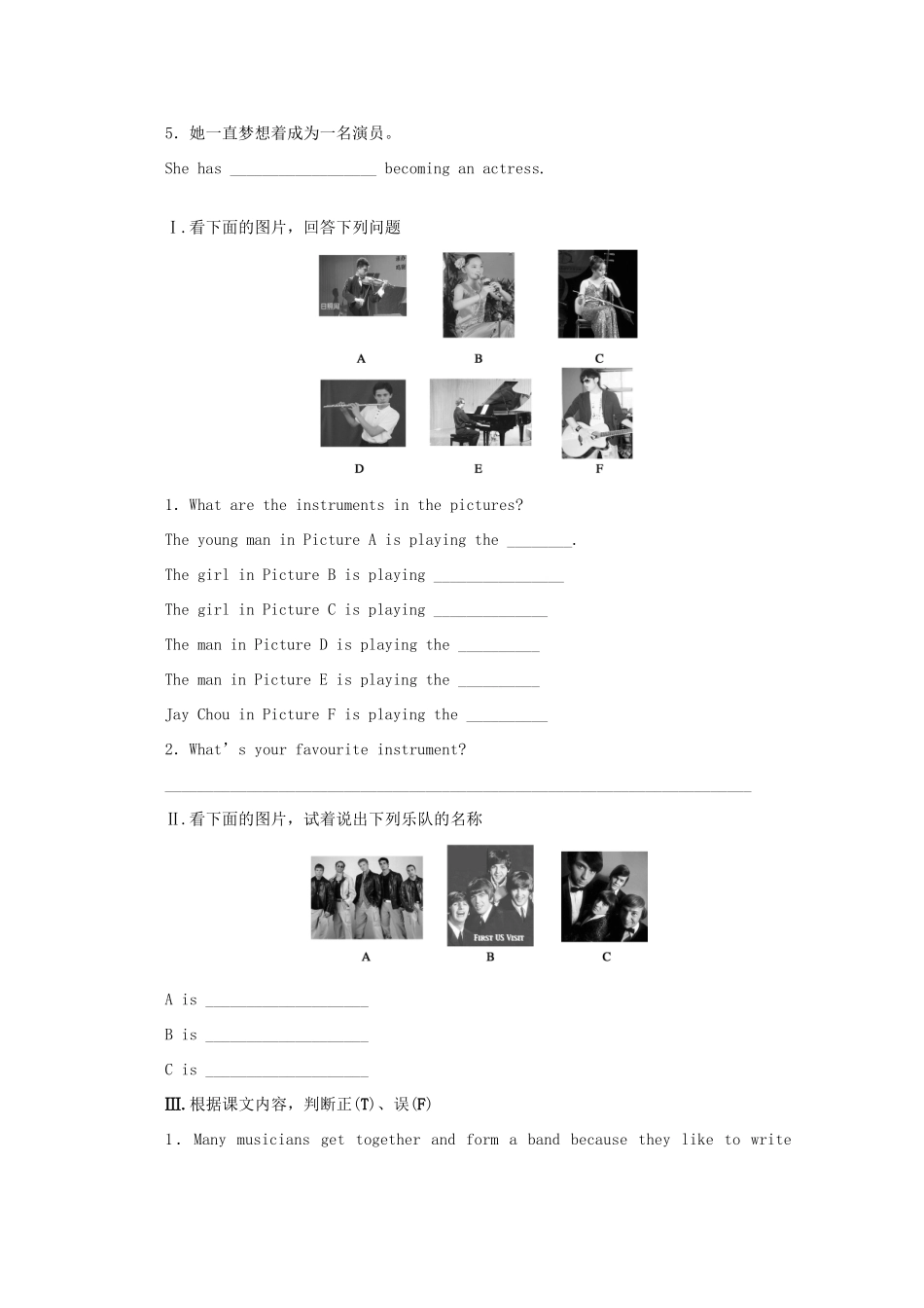 高中英语 Unit 5 Music Period Ⅱ Reading Comprehension学案 新人教版必修2-新人教版高一必修2英语学案_第2页