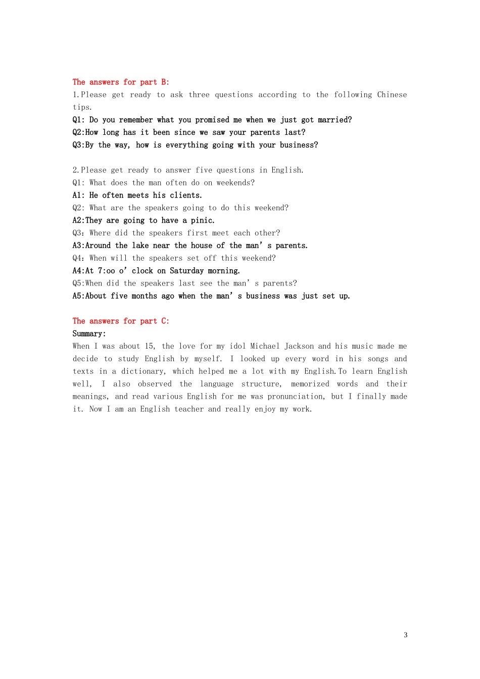 高中英语 Unit1 第4课时 Listening and speaking学案 新人教版必修5_第3页