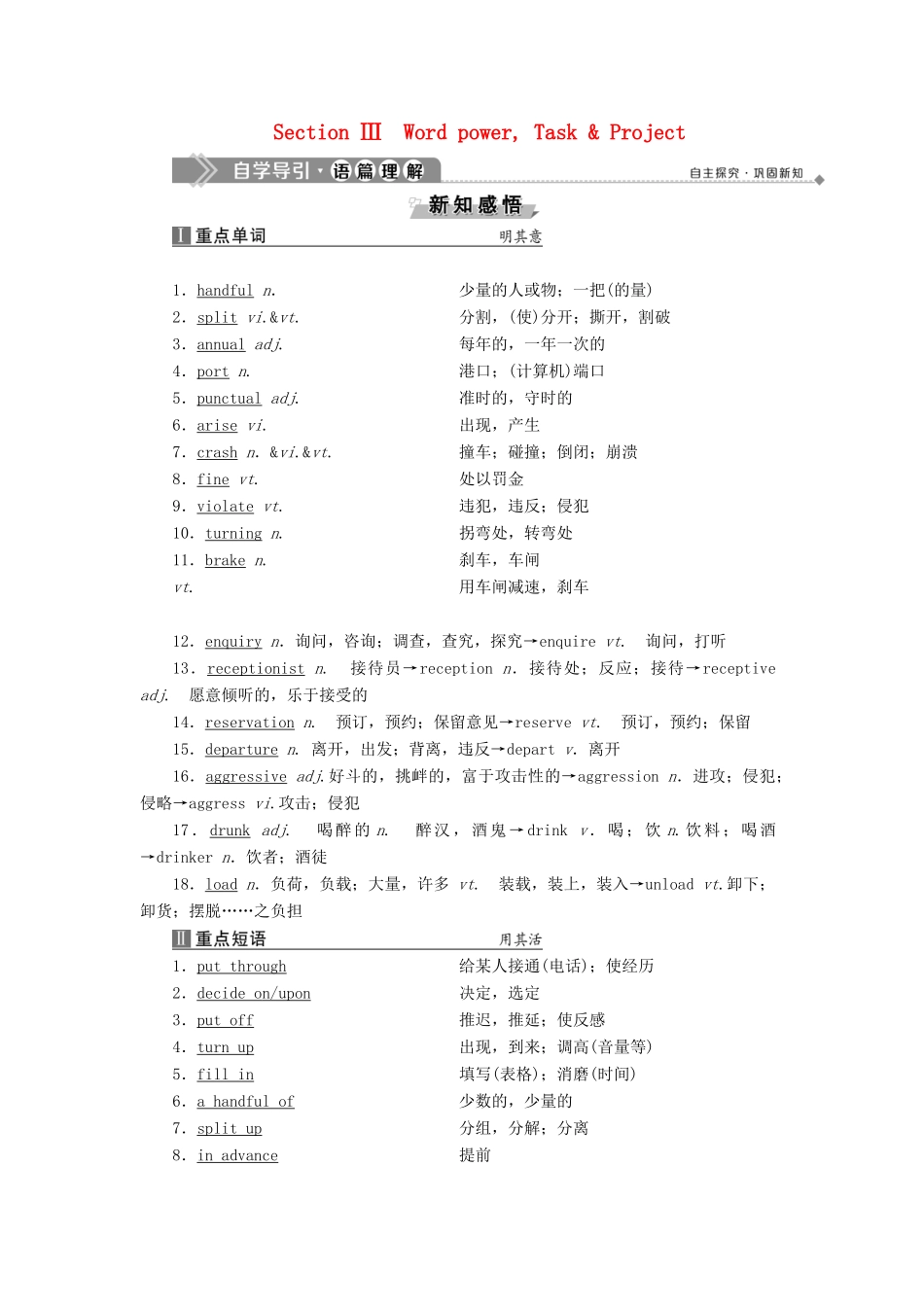 高中英语 Unit 4 Public transport Section Ⅲ Word power Task  Project学案 牛津译林版选修7-牛津版高二选修7英语学案_第1页