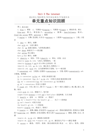 高中英语 Unit 3 The internet 单元重点知识回顾教学案 新人教版必修第二册-新人教版高一第二册英语教学案