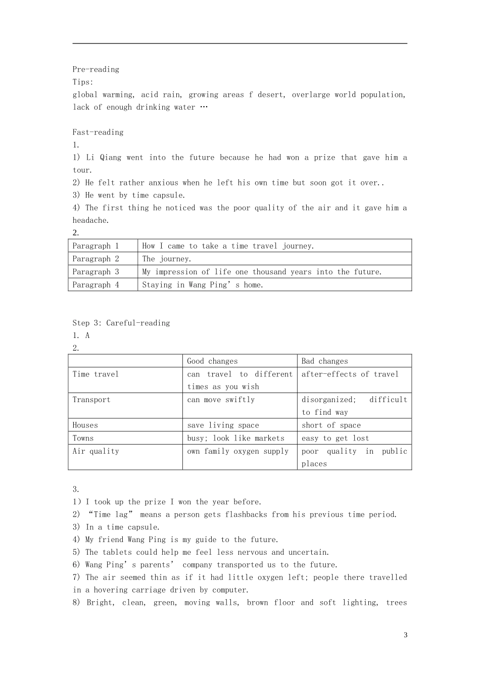高中英语 Unit3 第1学时 Warming up and reading学案 新人教版必修5_第3页