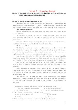 高中英语 Unit3 第5课时 Extensive Reading学案 新人教版必修5