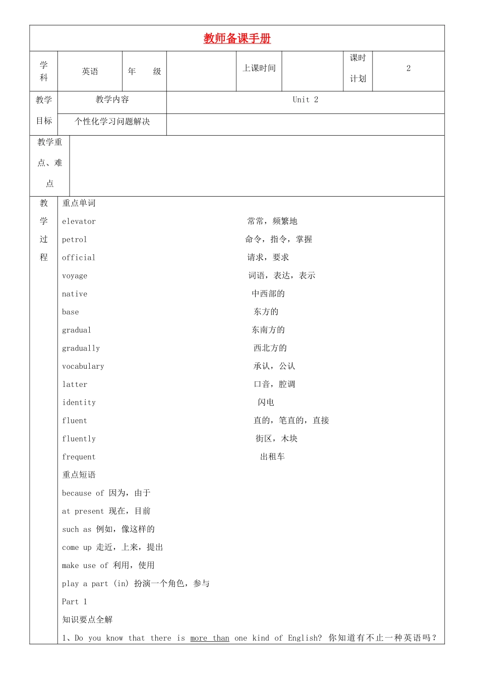高中英语 unit2 新人教版必修1_第1页