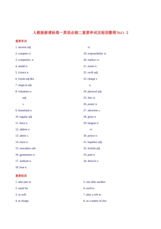 高中英语 unit2重要单词及短语整理素材 新人教版必修2