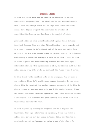 高中英语 Unit4 Behind beliefs English idioms文化背景素材 牛津译林版选修9-牛津版高三选修9英语素材