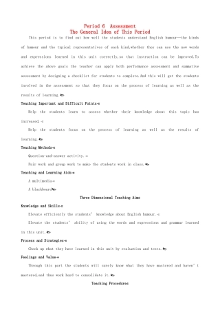 高中英语 Unit3 A taste of English humour Period 6 Assessmentg优秀教案 新人教版必修4