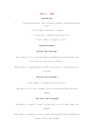 高中英语 Unit2 language-task精品教案 牛津译林版必修3