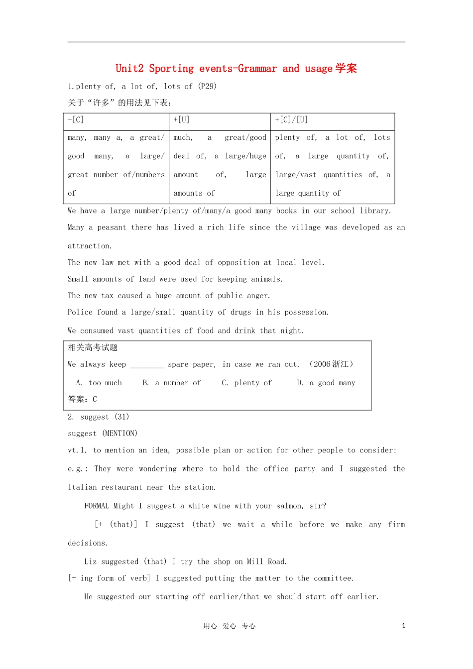 高中英语 Unit2 Sporting Events-Grammar学案 牛津译林版必修4_第1页