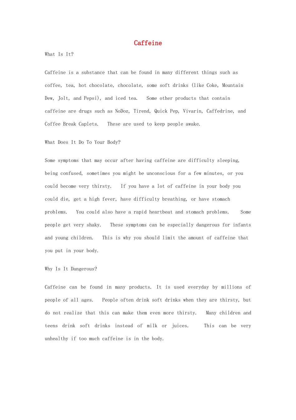 高中英语 Unit3 Protecting ourselves Caffeine素材 牛津译林版选修10-牛津版高三选修10英语素材_第1页