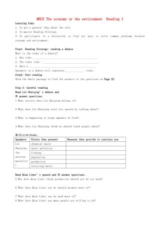 高中英语 Unit2 The environment Reading学案 牛津译林版必修5-牛津版高二必修5英语学案