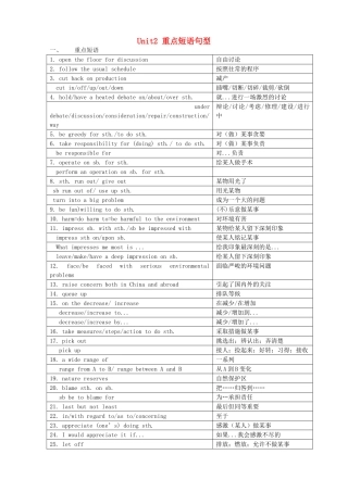高中英语 Unit2 The environment重点短语句型学案 牛津译林版必修5-牛津版高二必修5英语学案