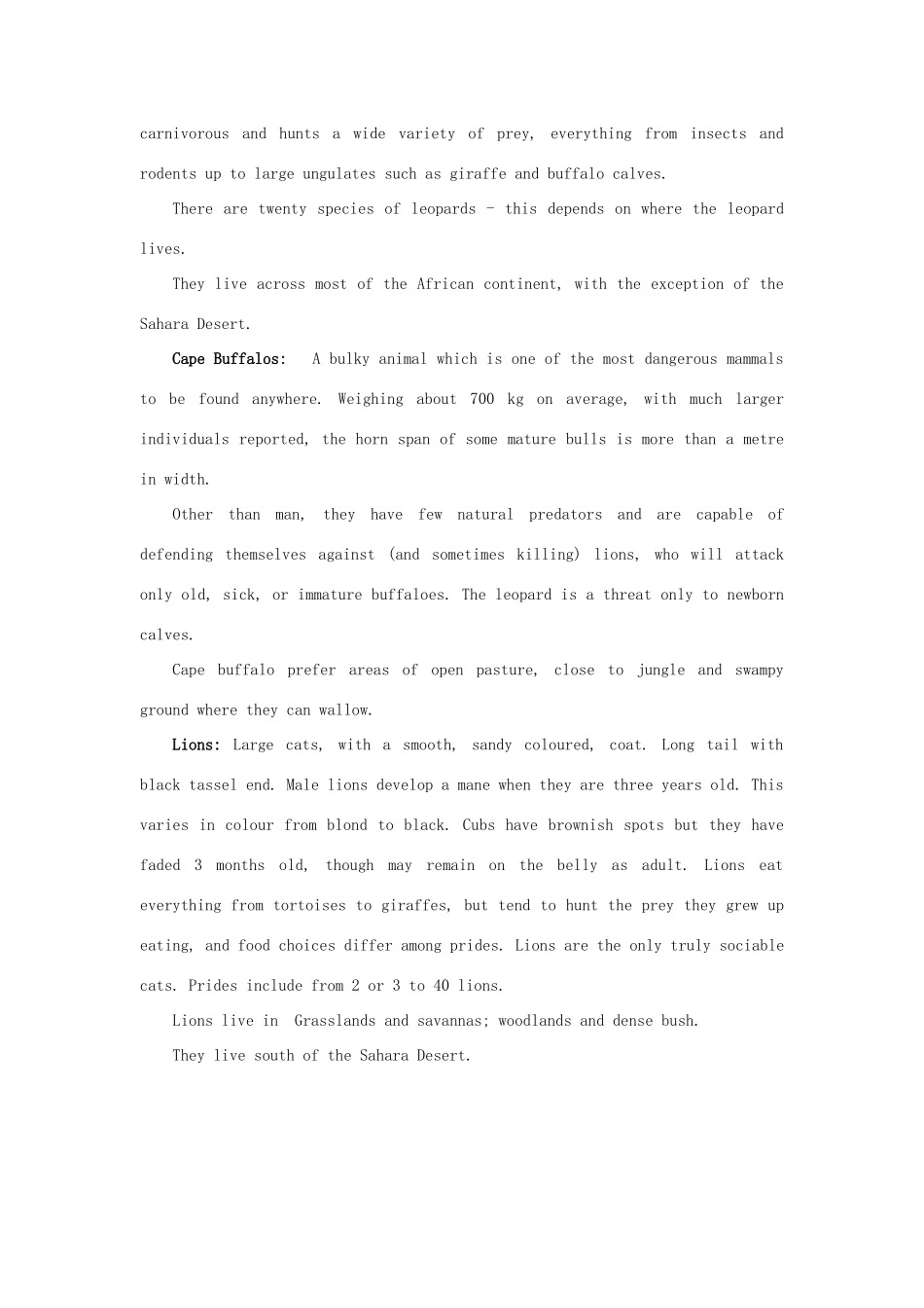 高中英语 Unit2 Wish you were here Animals In Africa素材 牛津译林版必修2-牛津版高一必修2英语素材_第2页