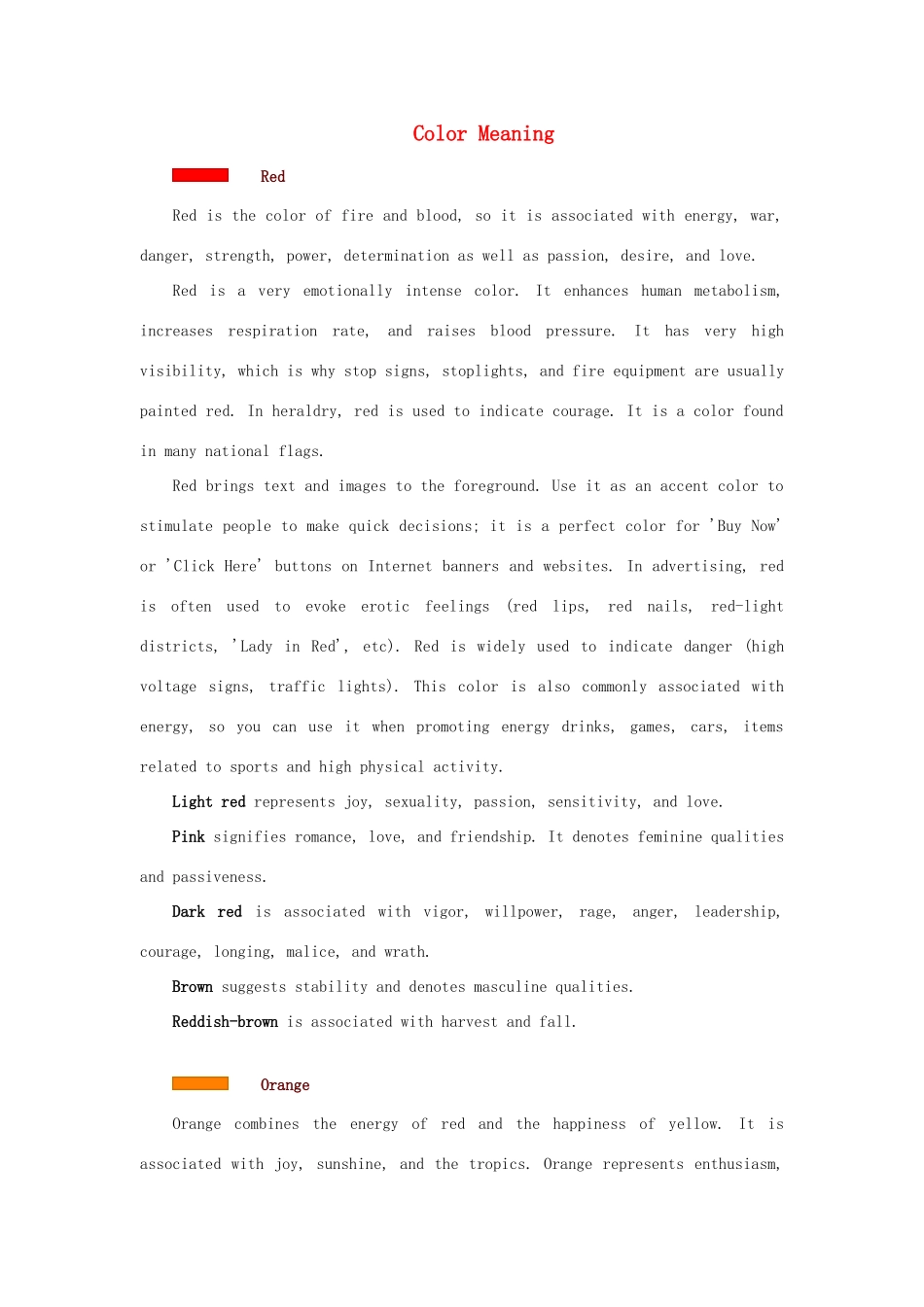 高中英语 Unit3 The meaning of colour Color Meaning素材 牛津译林版选修9-牛津版高三选修9英语素材_第1页