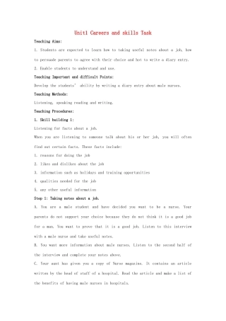高中英语 Unit1 Careers and skills Task教案 牛津译林版选修11-牛津版高三选修11英语教案