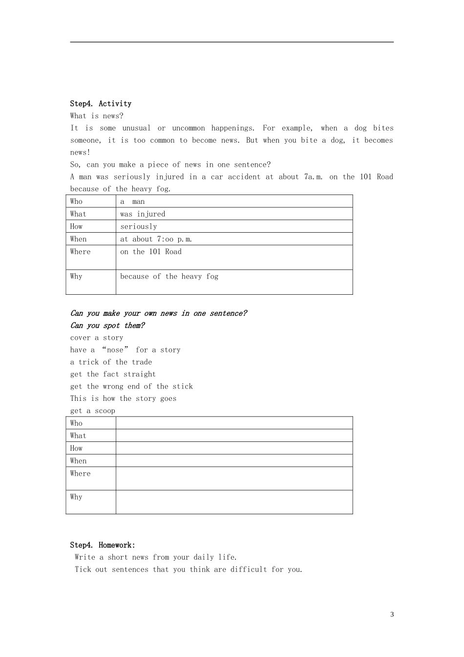 高中英语 Unit4 第1学时 Warming up and reading学案 新人教版必修5_第3页