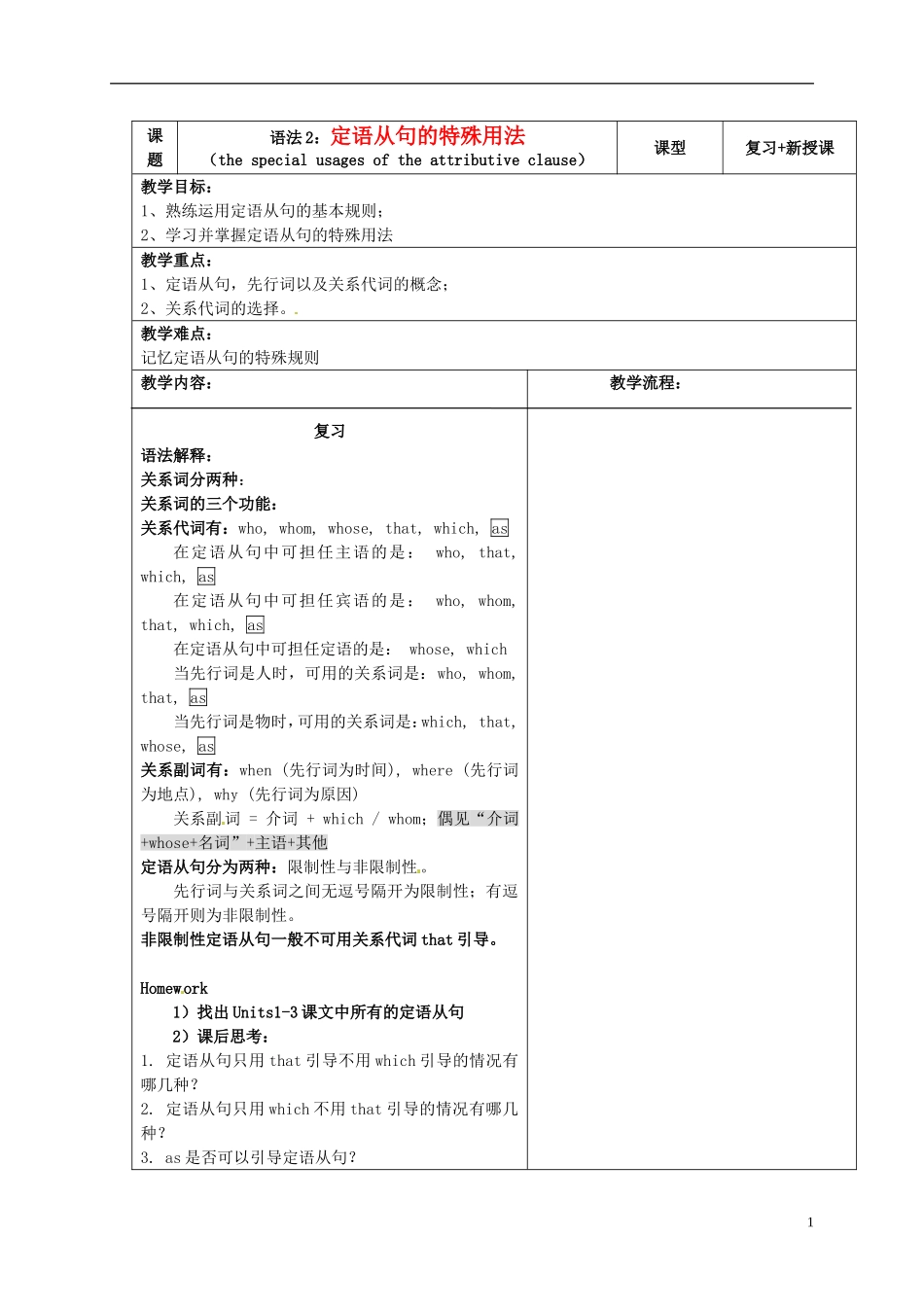 高中英语 unit4 定语从句教学案2 新人教版必修5-新人教版高二必修5英语教学案_第1页