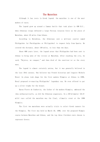 高中英语 Unit2 Witnessing time The Marathon素材 牛津译林版选修9-牛津版高三选修9英语素材