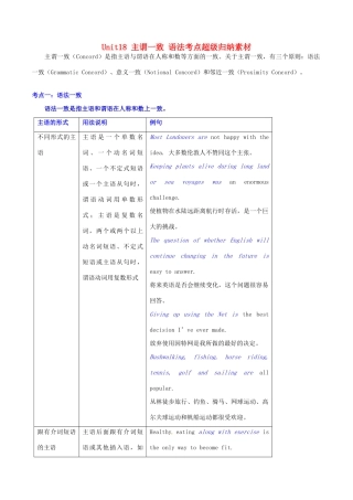高中英语 Unit18 主谓一致 语法考点超级归纳素材-人教版高中全册英语素材
