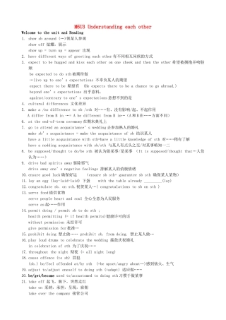 高中英语 Unit3 Understanding each other词组讲义学案 牛津译林版选修6-牛津版高二选修6英语学案