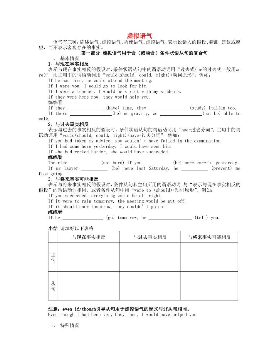 高中英语 Unit3 Understanding each other虚拟语气学案 牛津译林版选修6-牛津版高二选修6英语学案_第1页