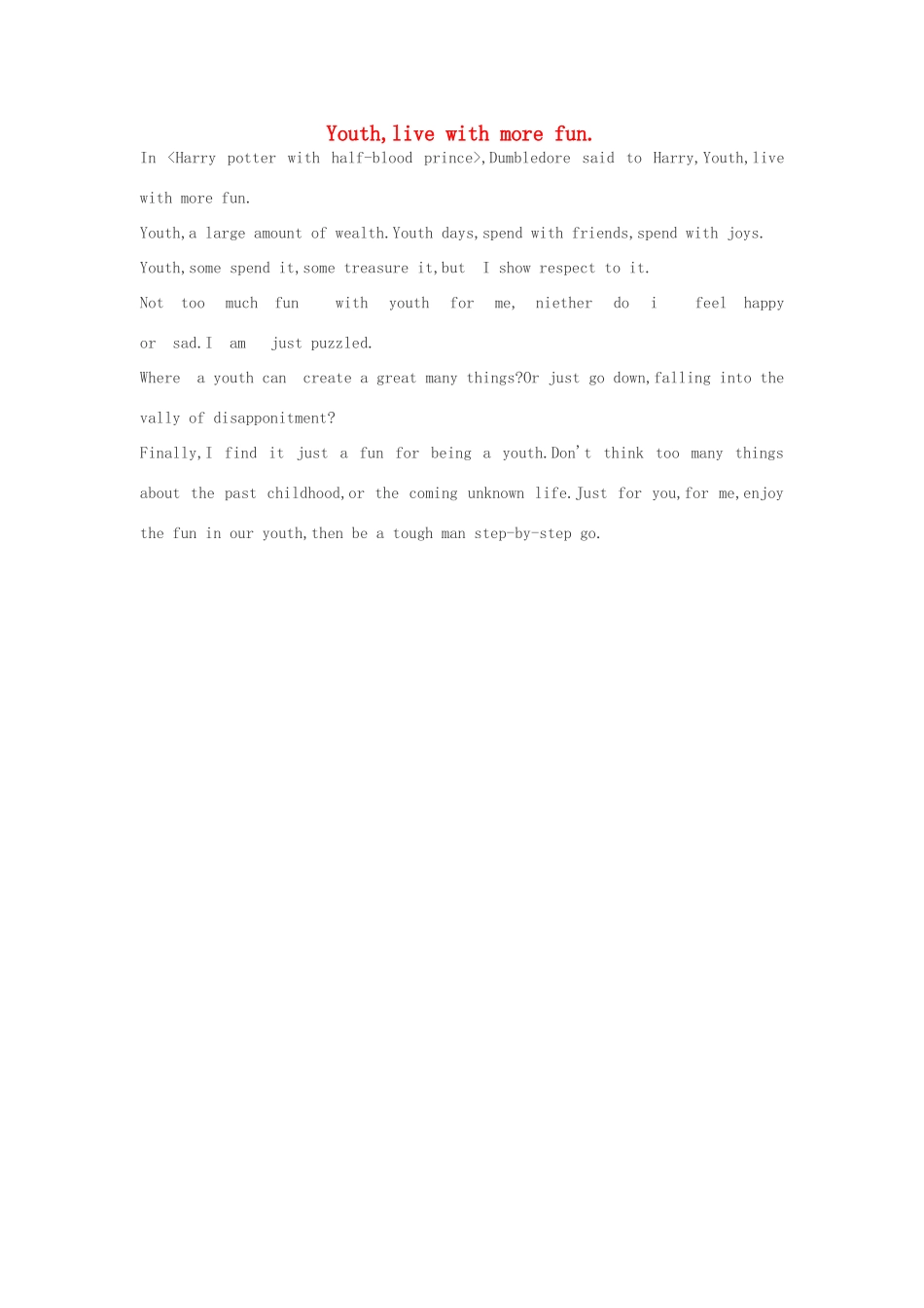 高中英语 Youth,live with more fun.作文素材 _第1页