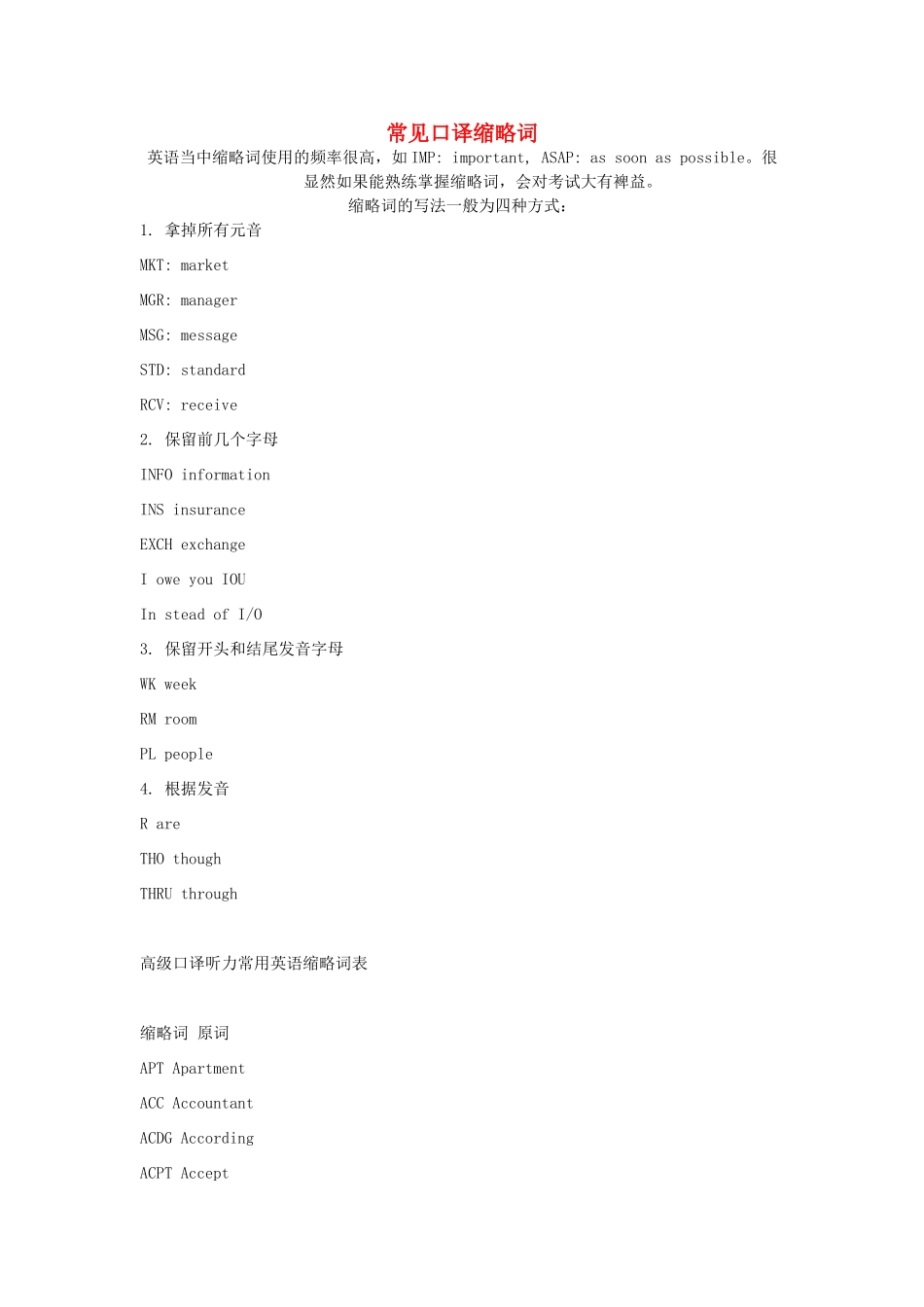 高中英语 常见口译缩略词素材-人教版高中全册英语素材_第1页