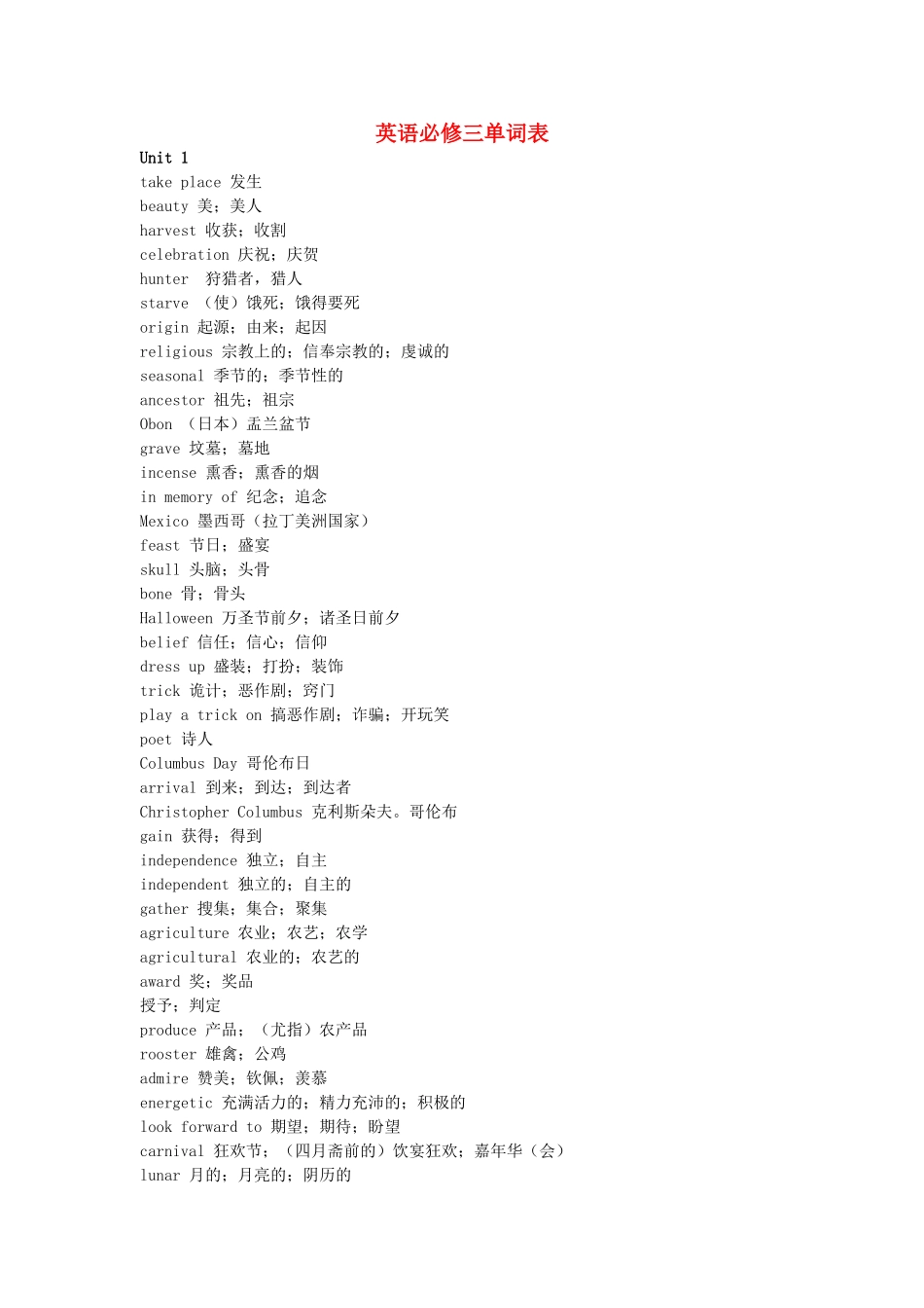 高中英语 单词素材 新人教版必修3_第1页