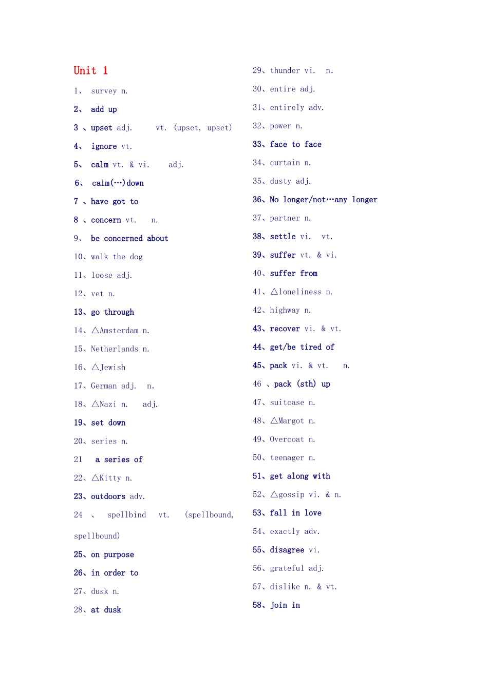 高中英语 词汇表-英汉分开素材 新人教版必修1_第1页