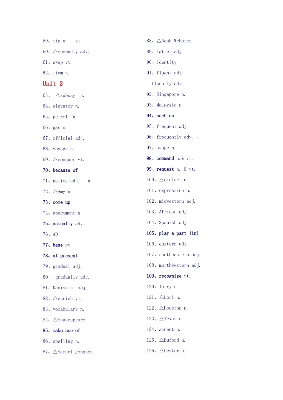 高中英语 词汇表-英汉分开素材 新人教版必修1_第2页