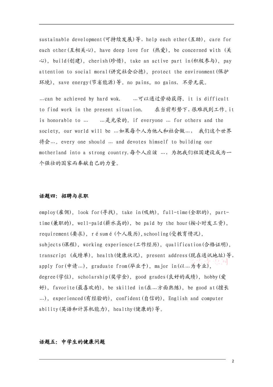 高中英语 高考英语作文话题词汇精选教学素材_第2页