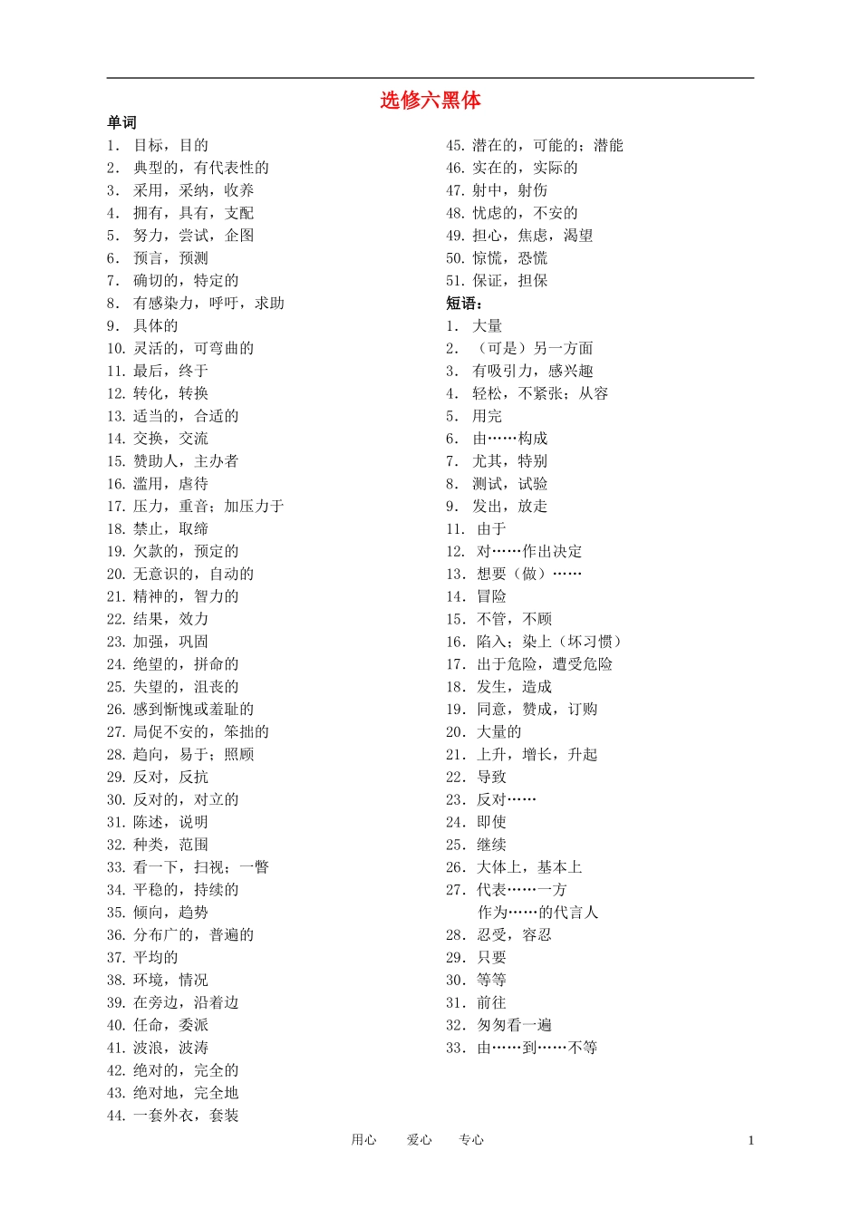 高中英语 黑体单词和短语 新人教版选修6_第1页