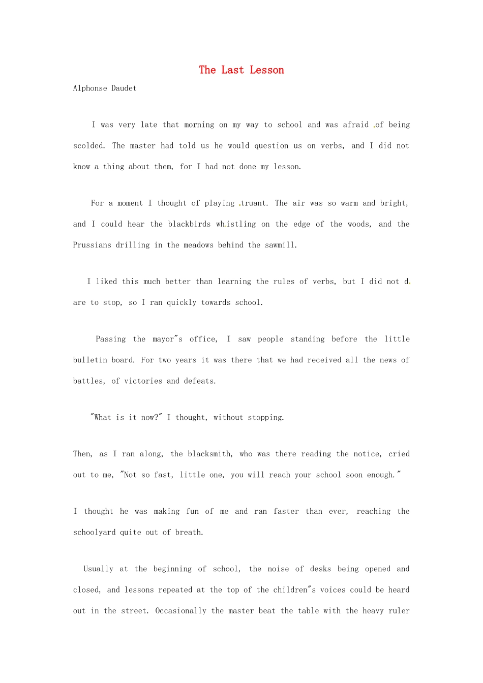 高中英语 双语美文阅读 最后一课 The Last Lesson素材_第1页