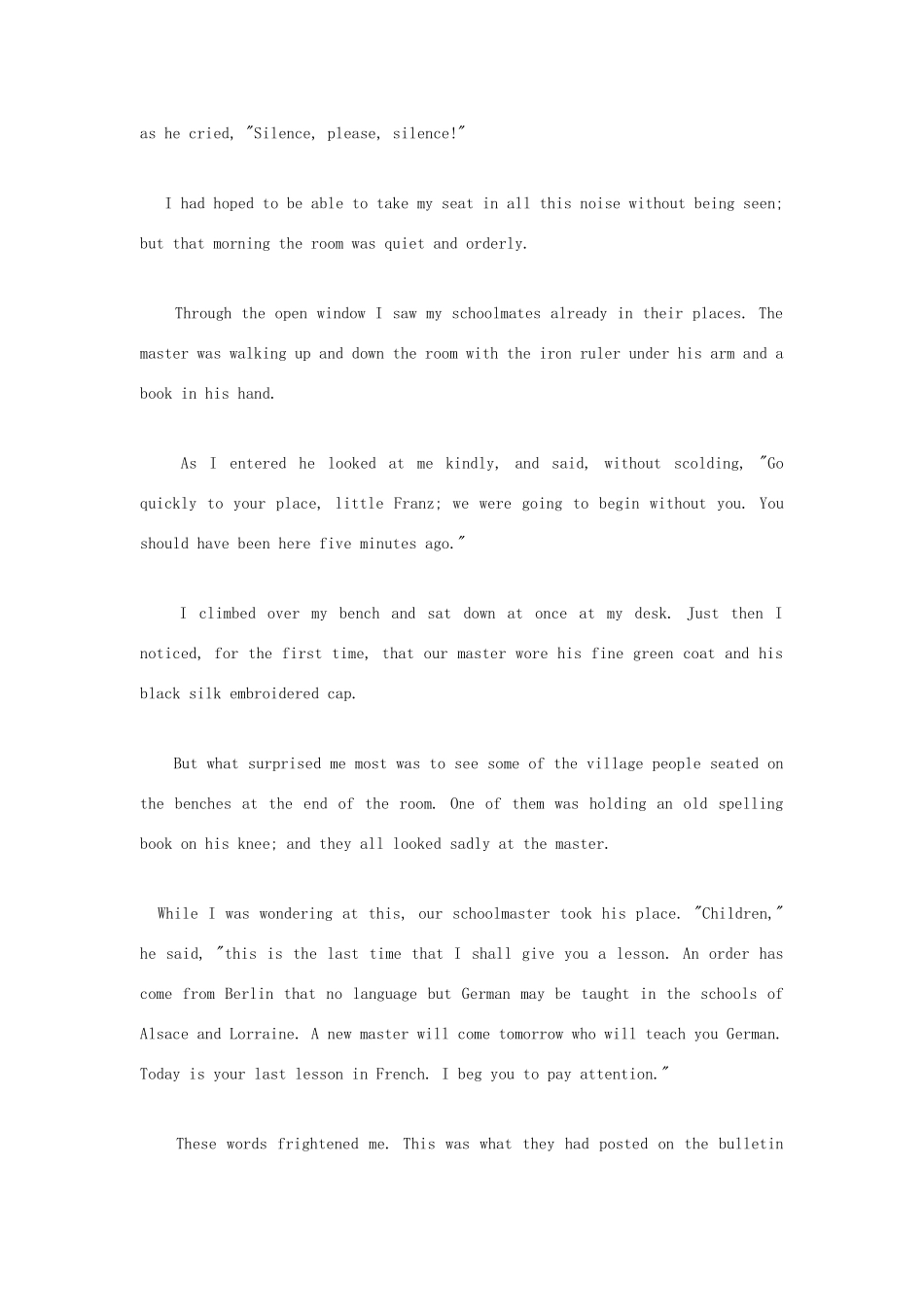 高中英语 双语美文阅读 最后一课 The Last Lesson素材_第2页