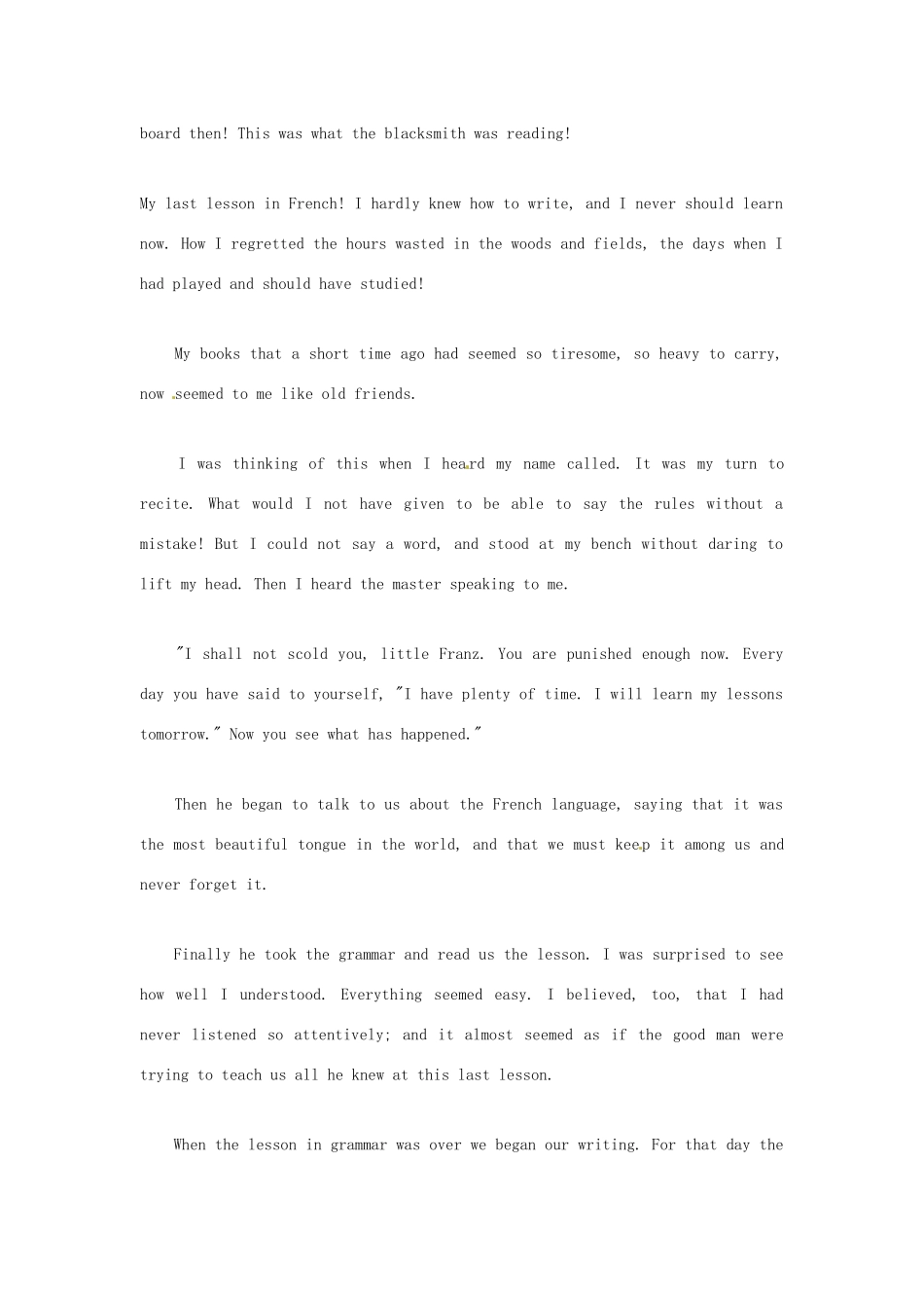 高中英语 双语美文阅读 最后一课 The Last Lesson素材_第3页