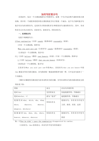高中英语 写作中的利器之一 写好复合句素材