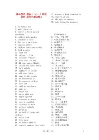 高中英语 模块1 Unit 2 词组总结 北师大版必修1