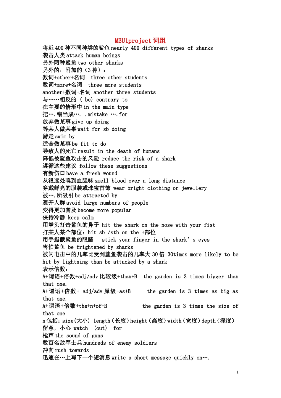 高中英语 模块3unit1project词组 素材牛津版必修3_第1页