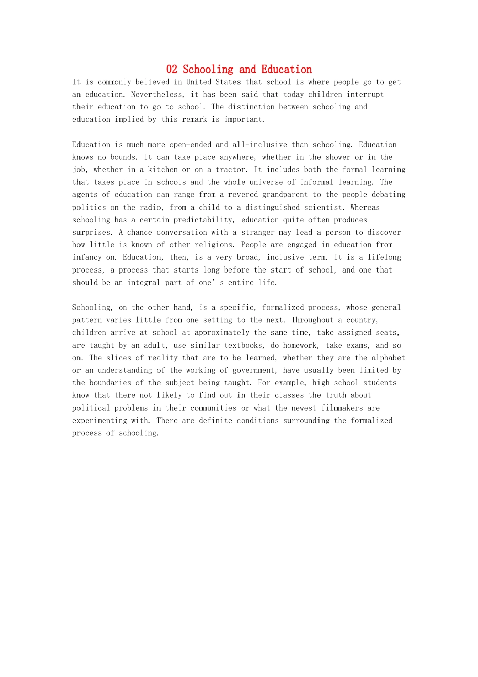 高中英语 现代文背诵篇章 02 Schooling and Education素材-人教版高中全册英语素材_第1页