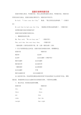 高中英语 直接引语与间接引语素材 牛津版必修3