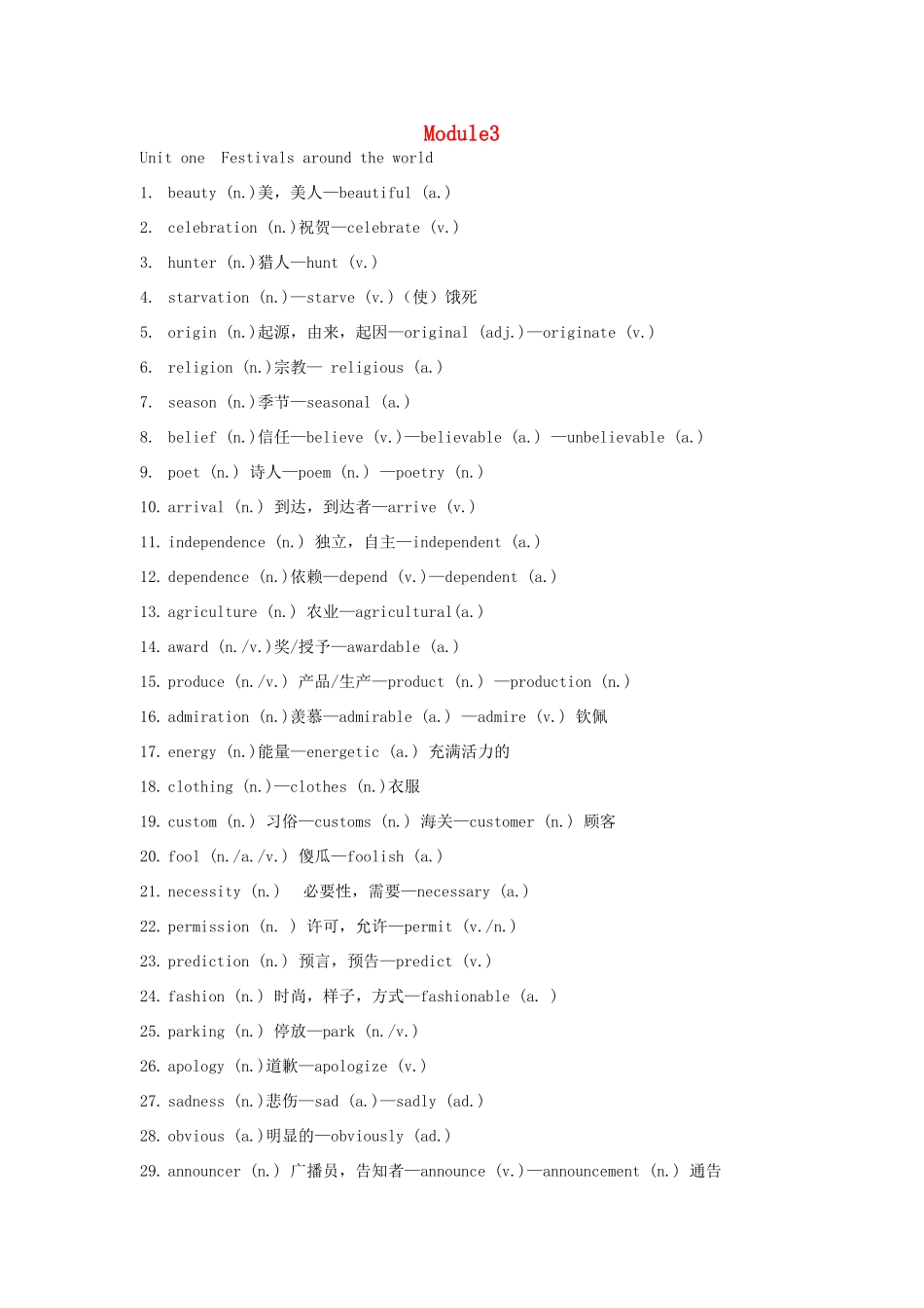 高中英语 重点词词性变换素材 新人教版必修3_第1页