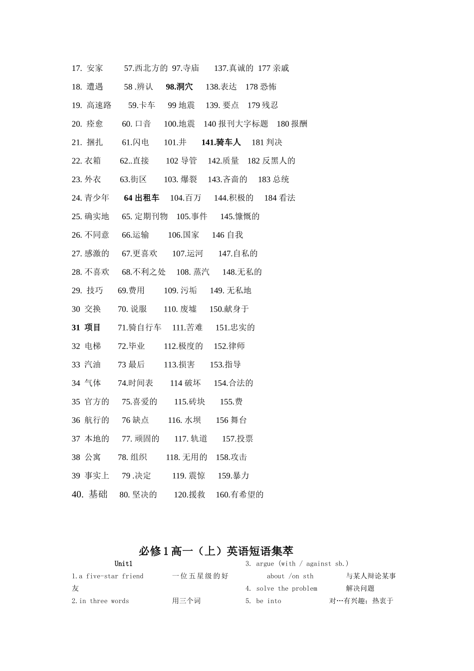 高中英语Unit1-Unit5单词 文档 新人教版必修1_第3页